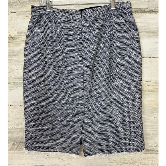 Land's End OUtfitters womens 14 boho twill blue white midi skirt cute fringe - Picture 2 of 6